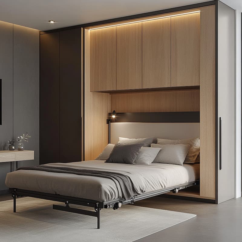 lit escamotable dans une petit studio de 20 m2